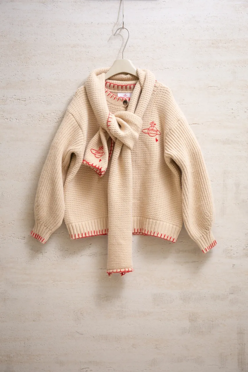 vivienne west wood Queen Mother West 25 Saturn red label limited classic scarf wool knitted short cardigan sweater S M L